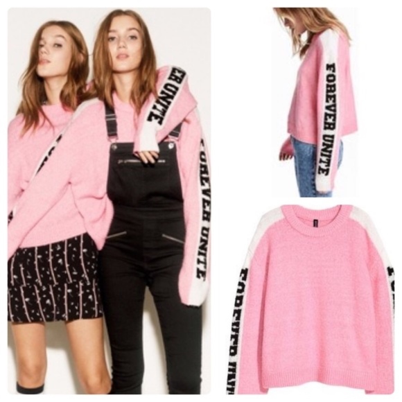 H&M Pink Crew Neck Forever Unite High Low Sweater - Picture 2 of 7